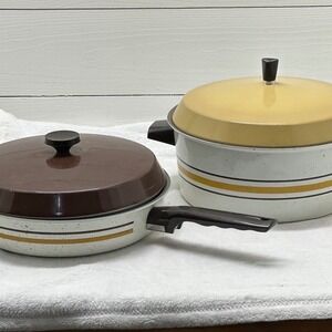 Vintage West Bend Cookware Set 10" Skillet + 5 Qt Pot w/ Lids Speckled Retro MCM